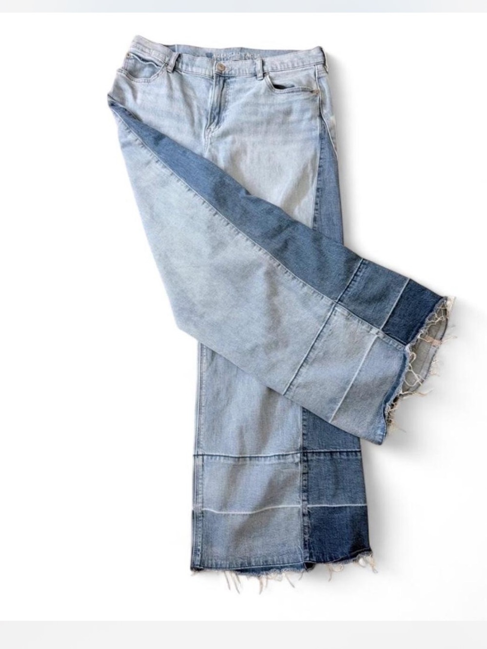 NWOT - American Eagle Two-Tone Wide Leg Jeans - size 10 Long - Picture 3 of 6